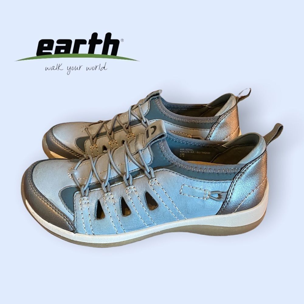 NEW Earth "Kara Goodall" Blue Leather Walking Shoes Sneakers 5.5